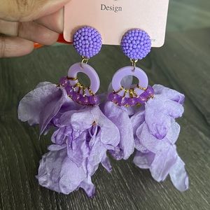 Boho Purple Fabric NWT Chandeliers Earrings.